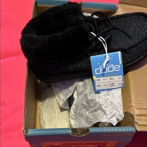 Hey Dude Sparkling Black Fur Shoes